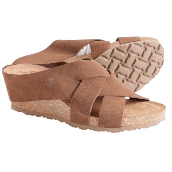 yokono Shoes - Yokono Cork Wedge Suede Slide Sandal In Taupe Made In Spain Size 9